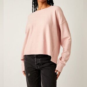 Free People Luna Pullover in Pink Lotus, Soft Pink Crew Neck Sweater Size Medium